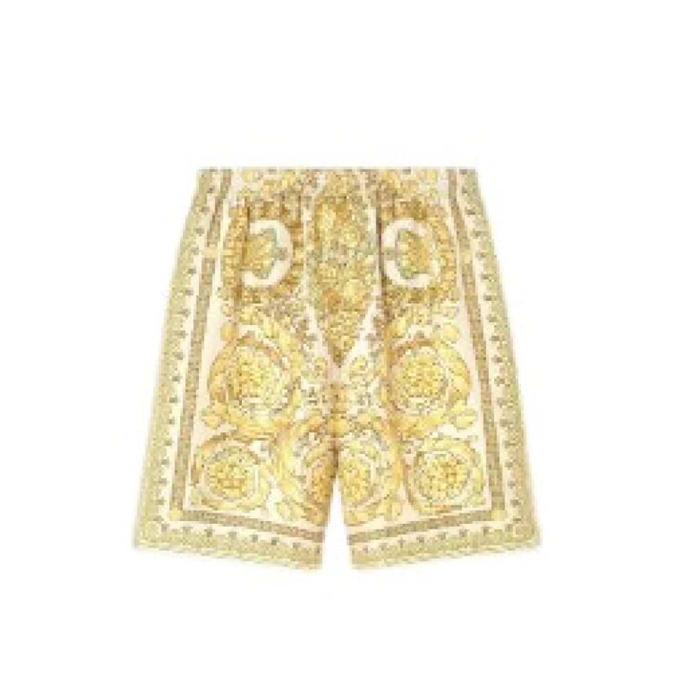 Versace Zijden Barocco Print Elastische Taille Shorts Yellow Heren