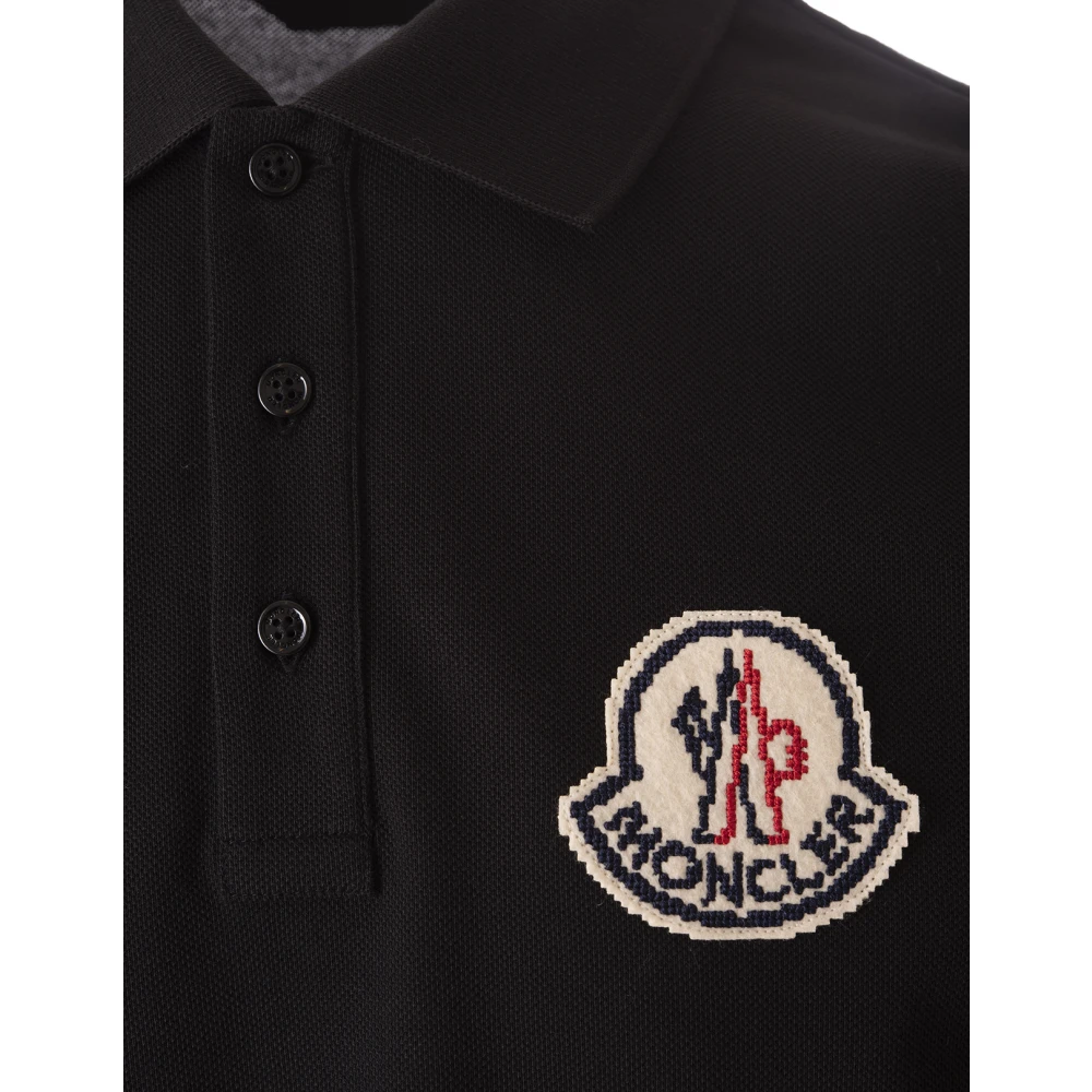 Moncler Zwarte Sandalen Pixel Logo Polo Shirt Black Heren