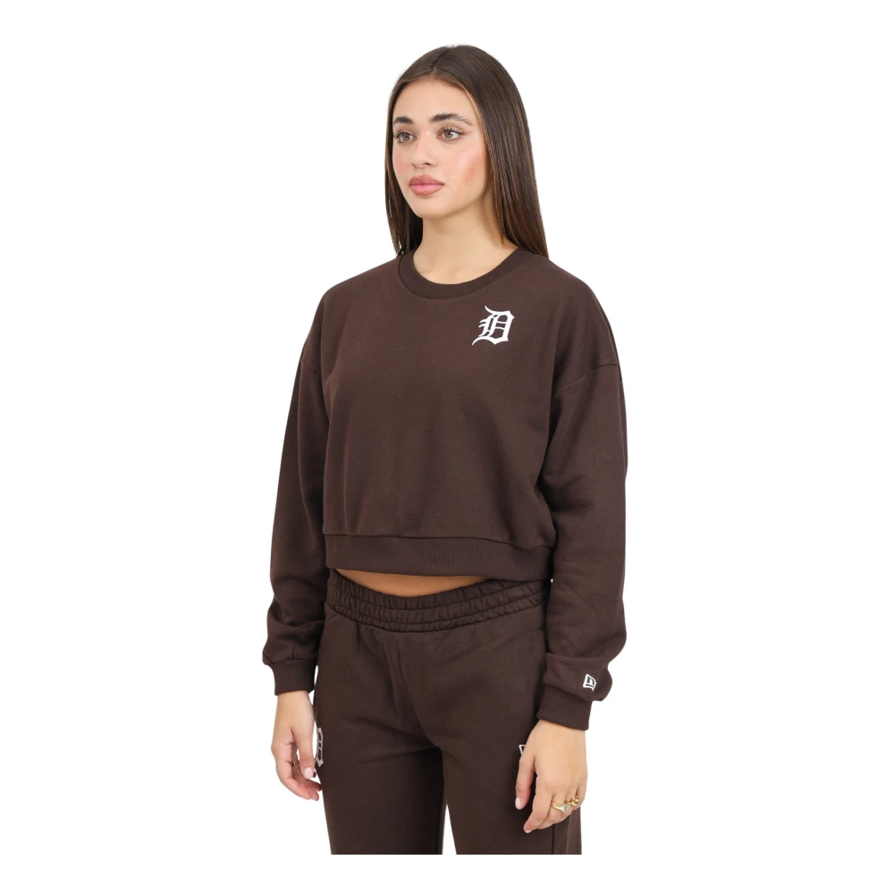 New era Bruine MLB League Essential Detroit Tigers Crop Sweater Brown Dames