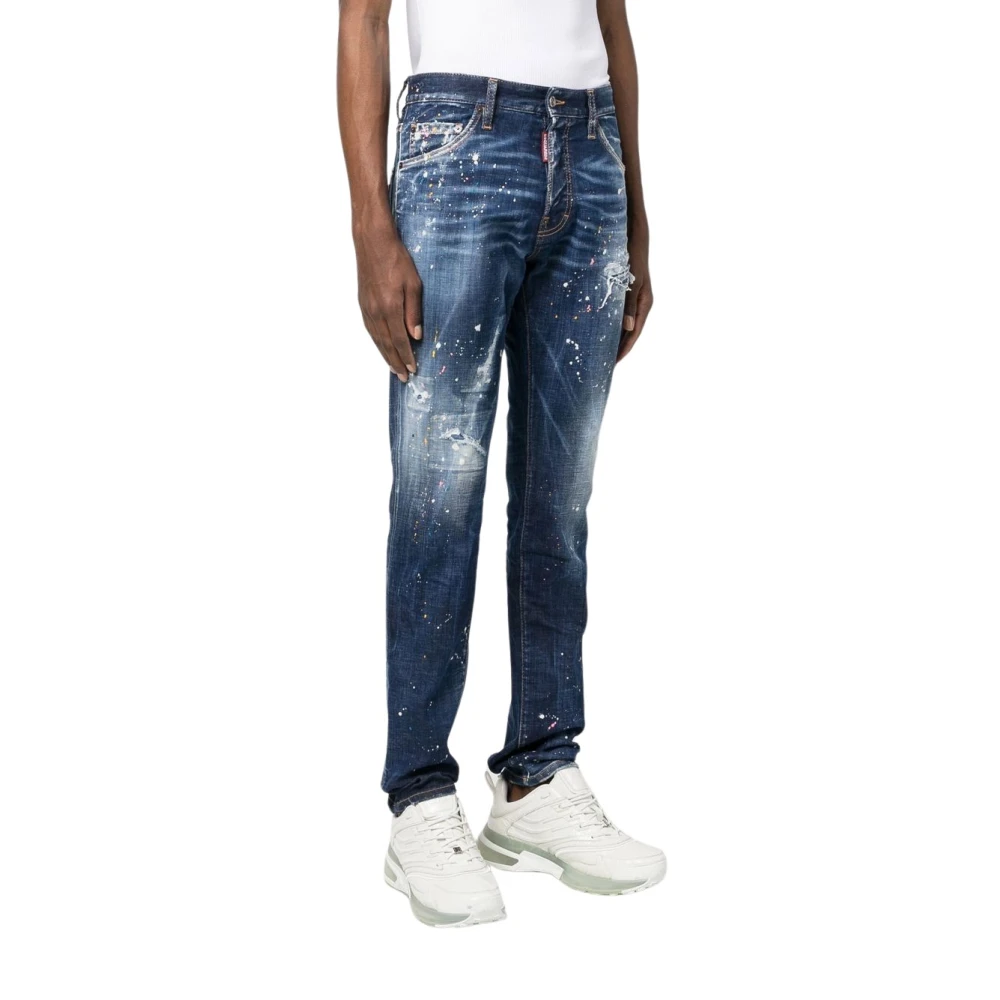 Dsquared2 Skinny-Fit Denim Jeans met Distressed Details Blue Heren