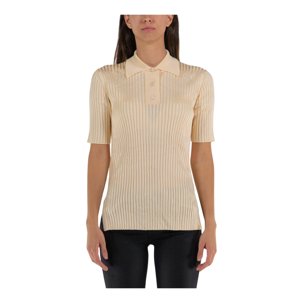 Jil Sander Women's Beige Polo Shirts, Xl, Knit Polo Shirt