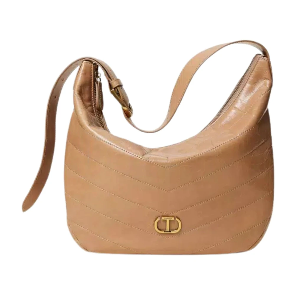 Twinset Gewatteerde leren hobo tas 'Madison' Beige Dames