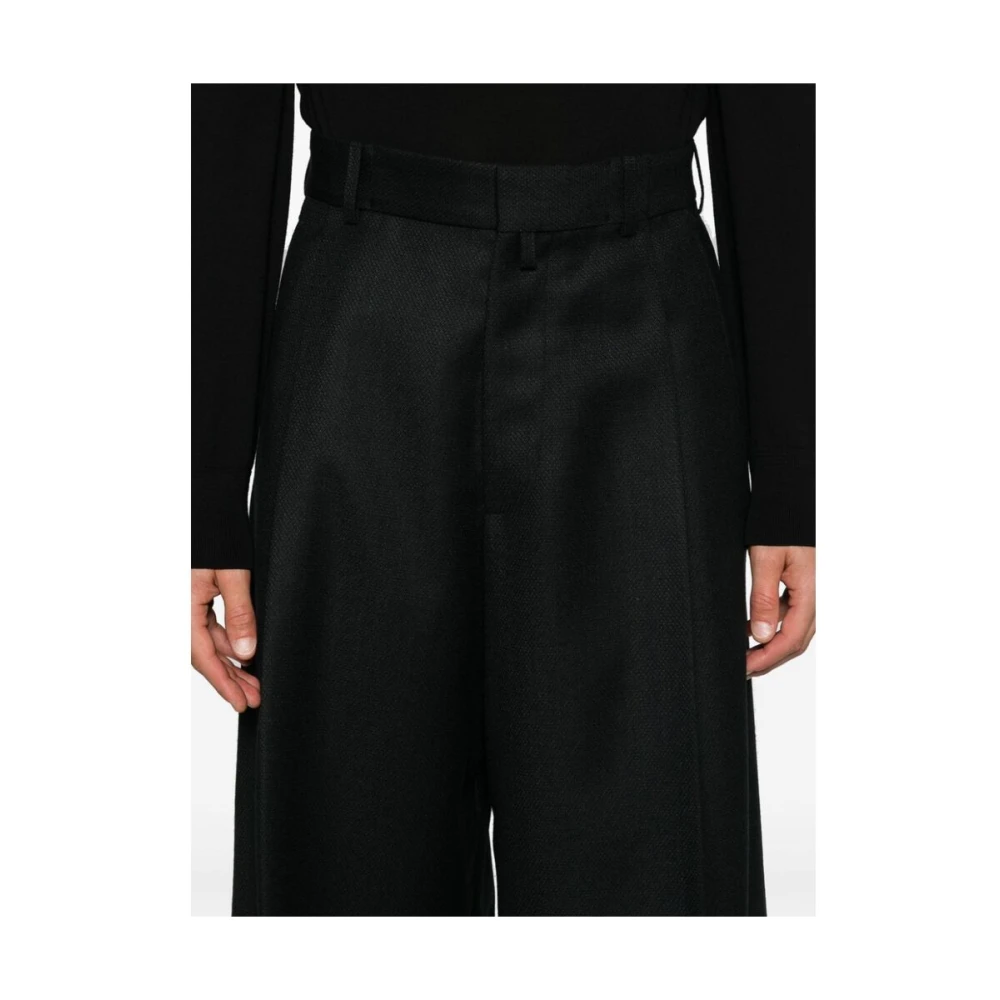 Dries Van Noten Zwarte Wijde Pijp Broek van Wol Black Heren