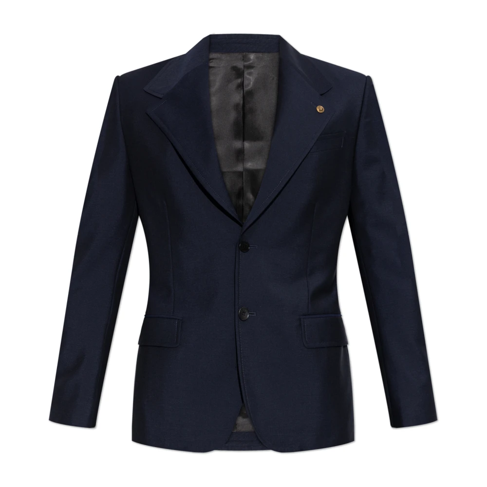 Versace Mannelijk Blauw Jassen Heren, S, Wol, Blazer Met Enkele Split