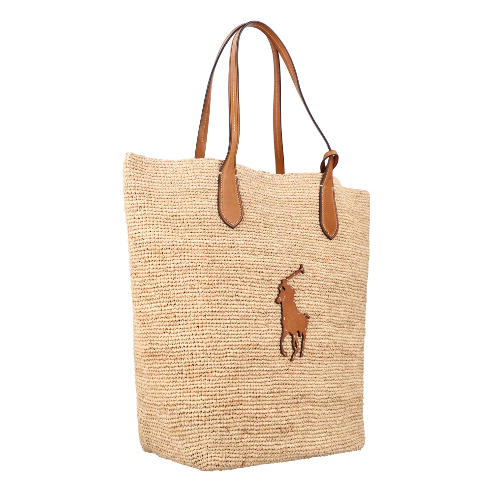 Ralph Lauren Big Pony Raffia Grote Tote Beige Dames