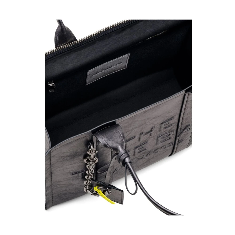 Marc Jacobs Donkergrijze Leren Handtas Metallic Finish Black Dames