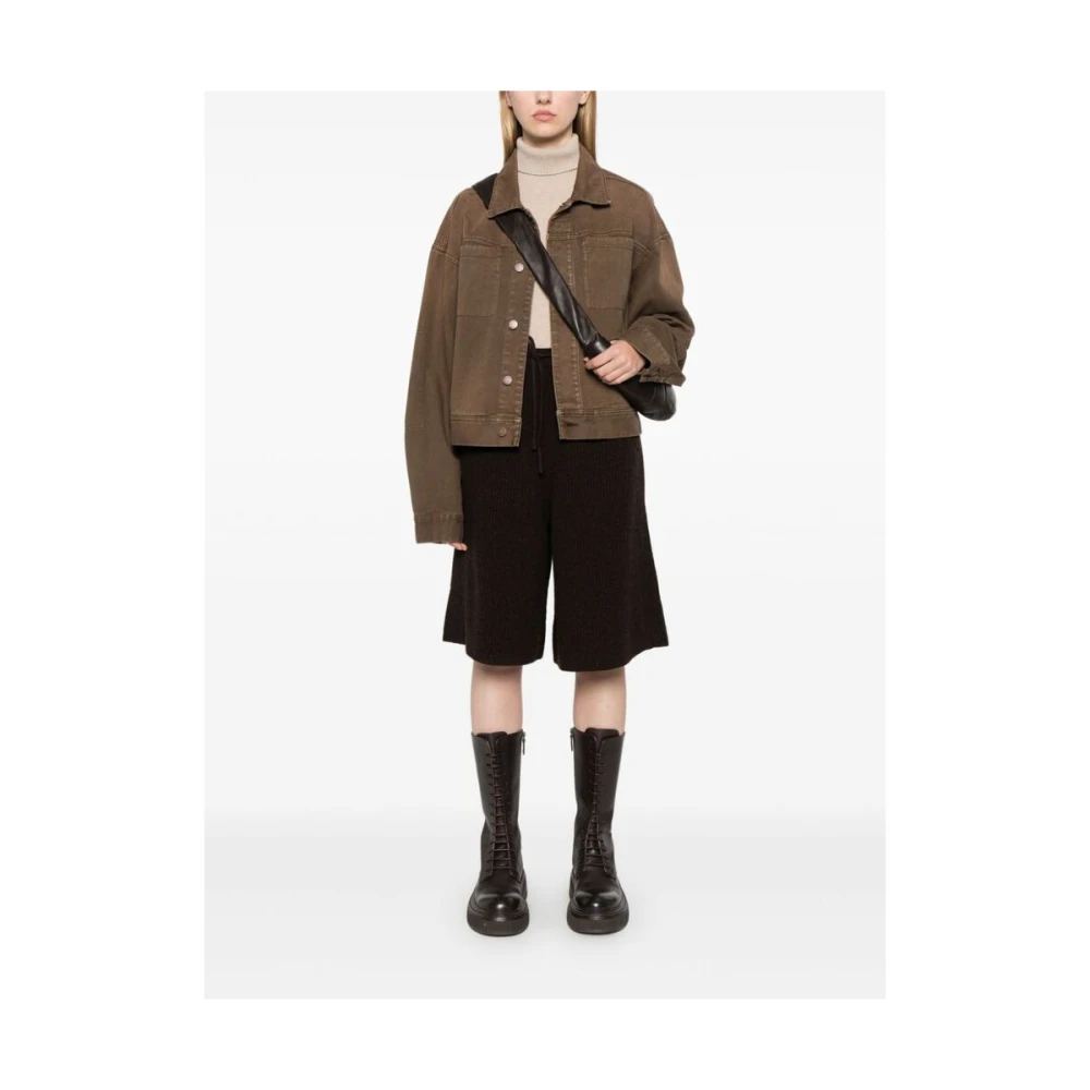 Lemaire Bruine Wollen Gebreide Wijde Pijp Shorts Brown Dames
