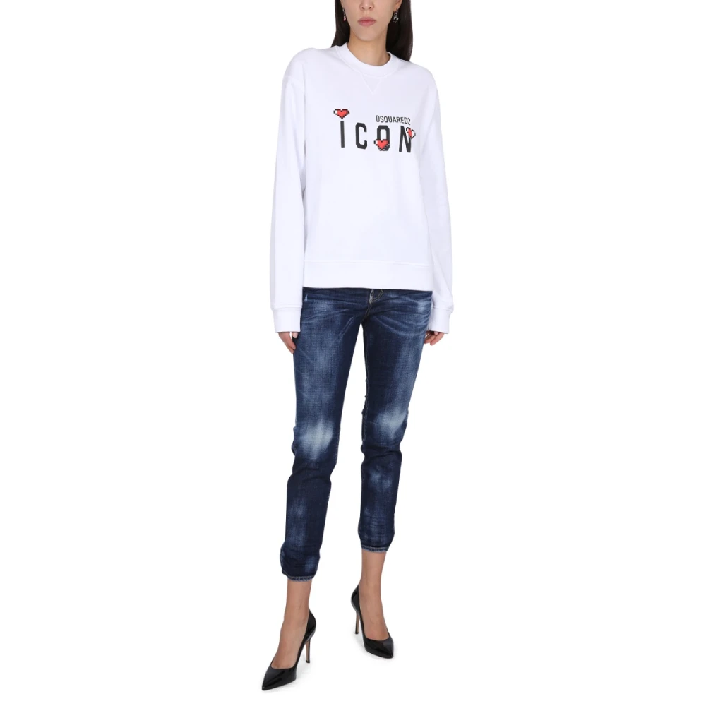 Dsquared2 Game Lover Sweatshirt met Front Logo White Dames