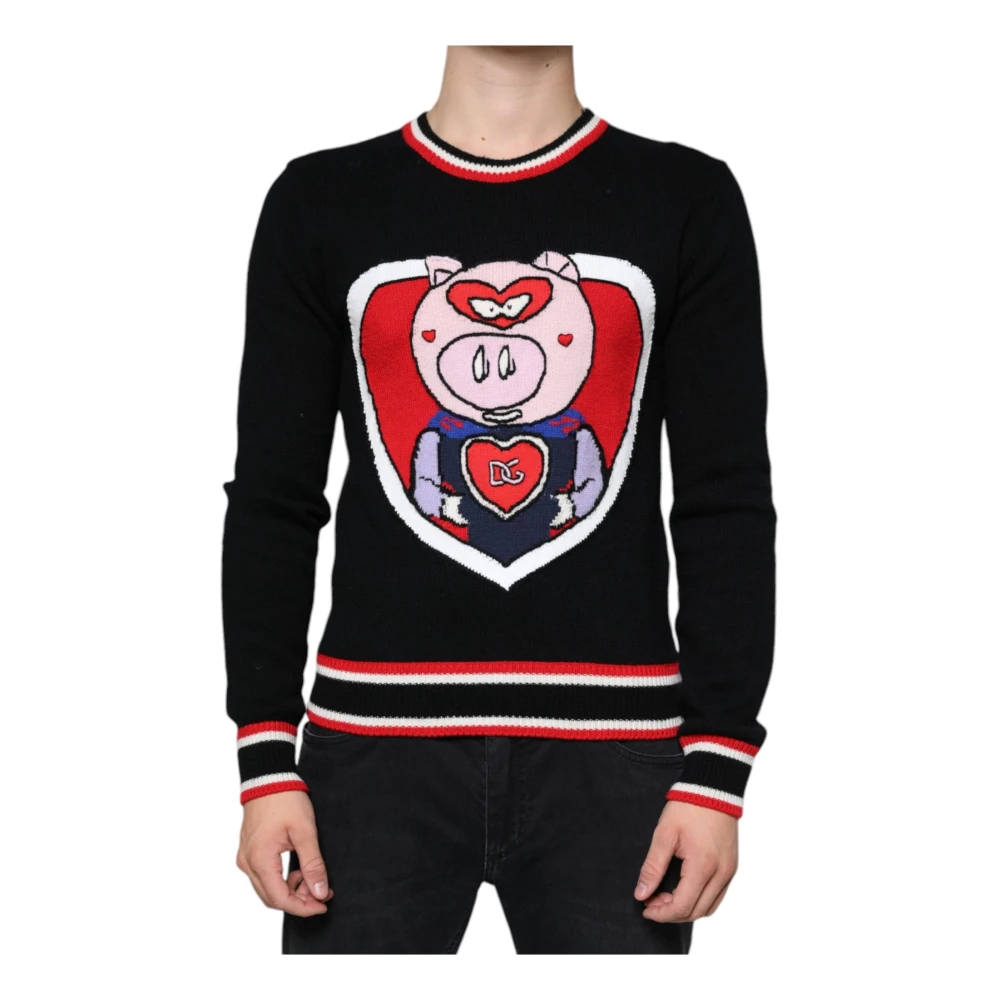 Dolce & Gabbana Luxe Cashmere Sweater met Pig of the Year Black Heren