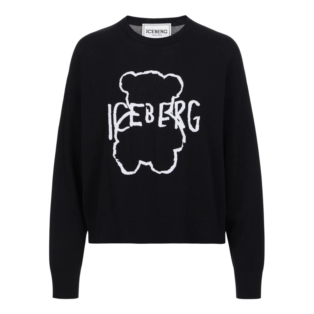 Iceberg Zwarte crew neck sweater van superdunne katoen Black Dames