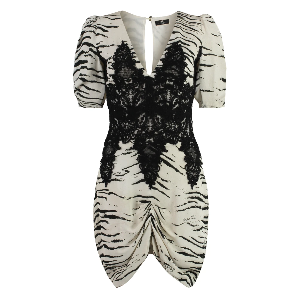 Elisabetta Franchi V-hals Kantdetail Bedrukte Jurk Multicolor Dames