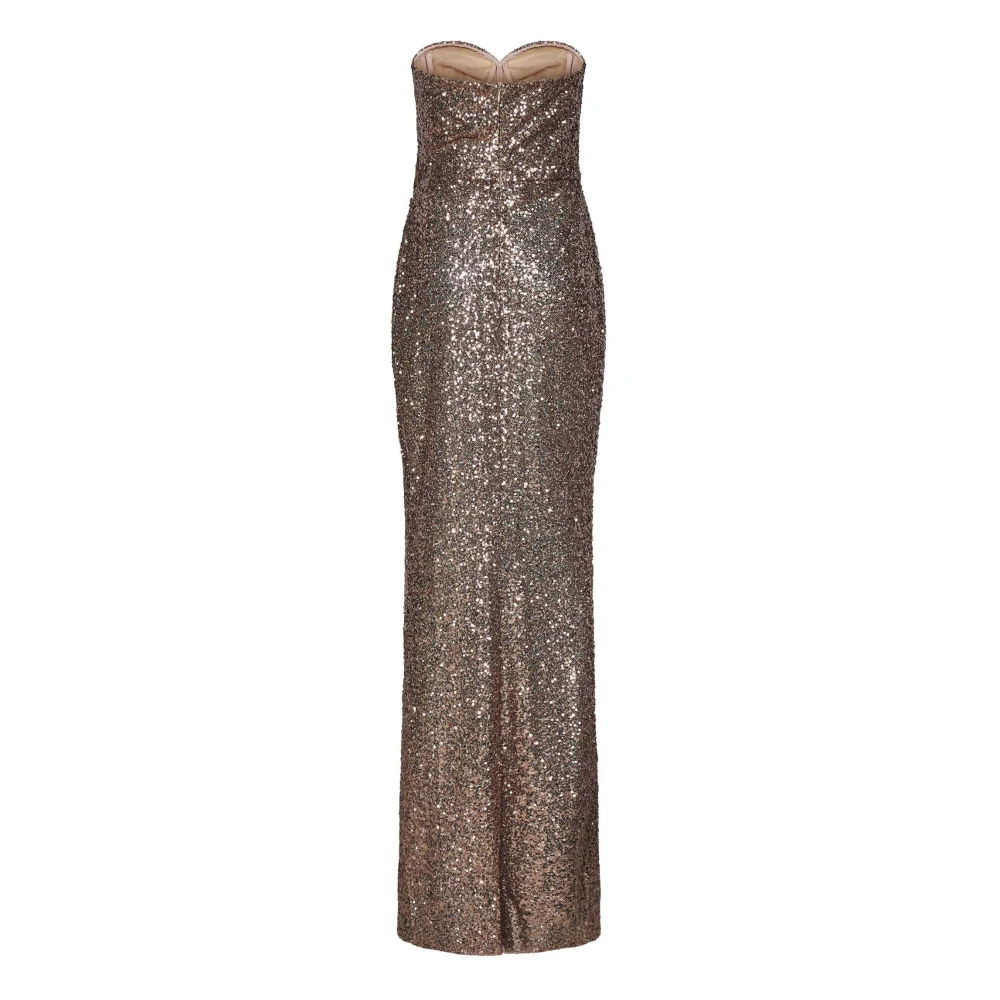 Zuhair Murad Bronzen Bloemenapplicatie Strapless Jurk Brown Dames