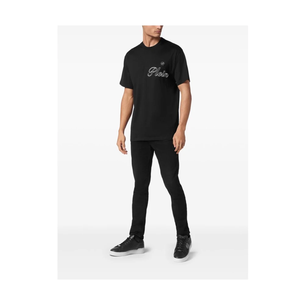 Philipp Plein Zwarte Logo Patch Crew Neck T-shirt Black Heren