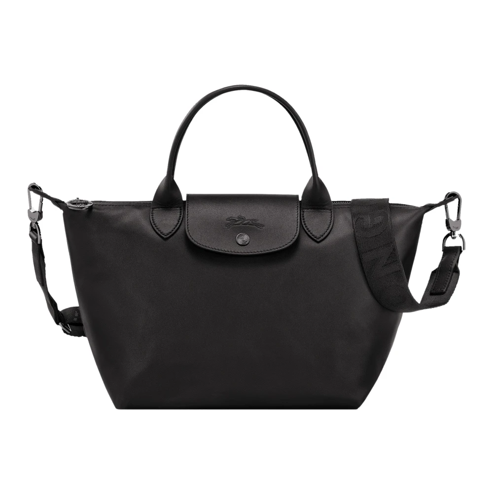 Longchamp Zwarte Koeienhuid Leren Tas met Ruthenium-tone Hardware Black Dames