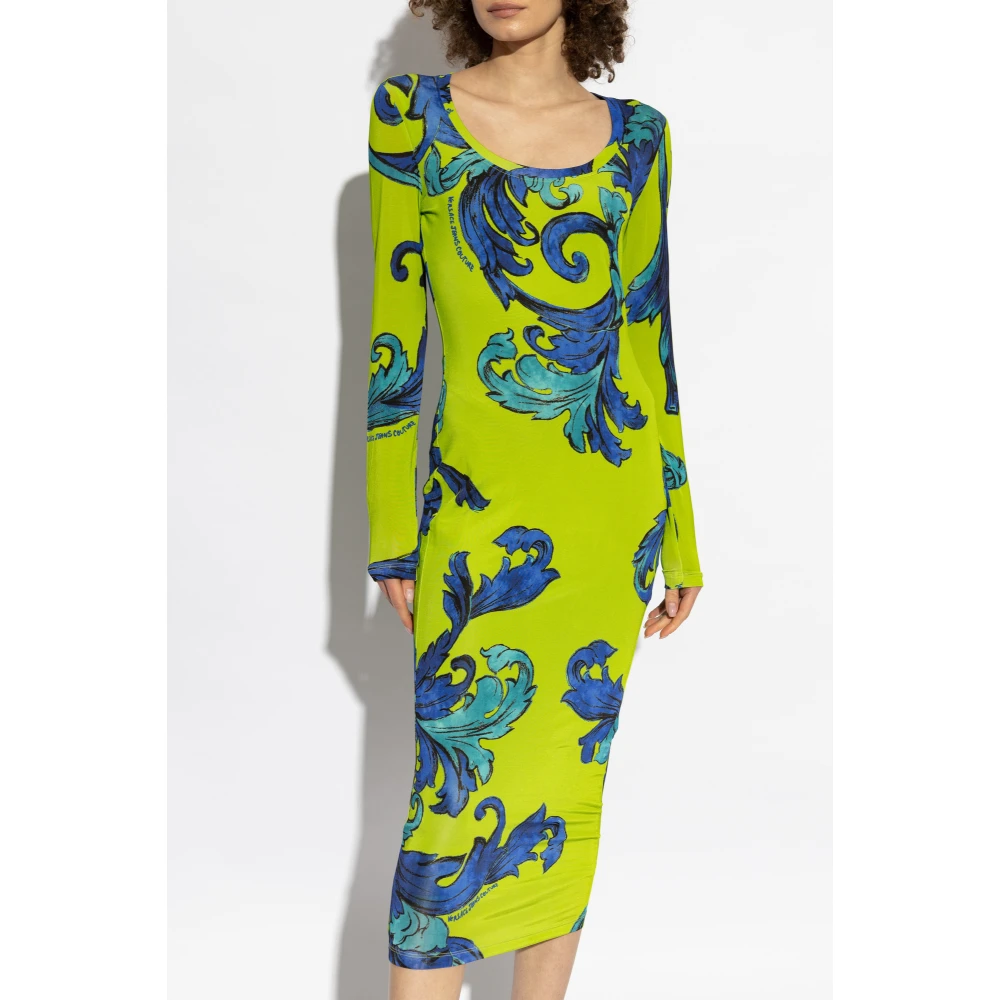Versace Jeans Couture Jurk met Outline Barocco-print Green Dames