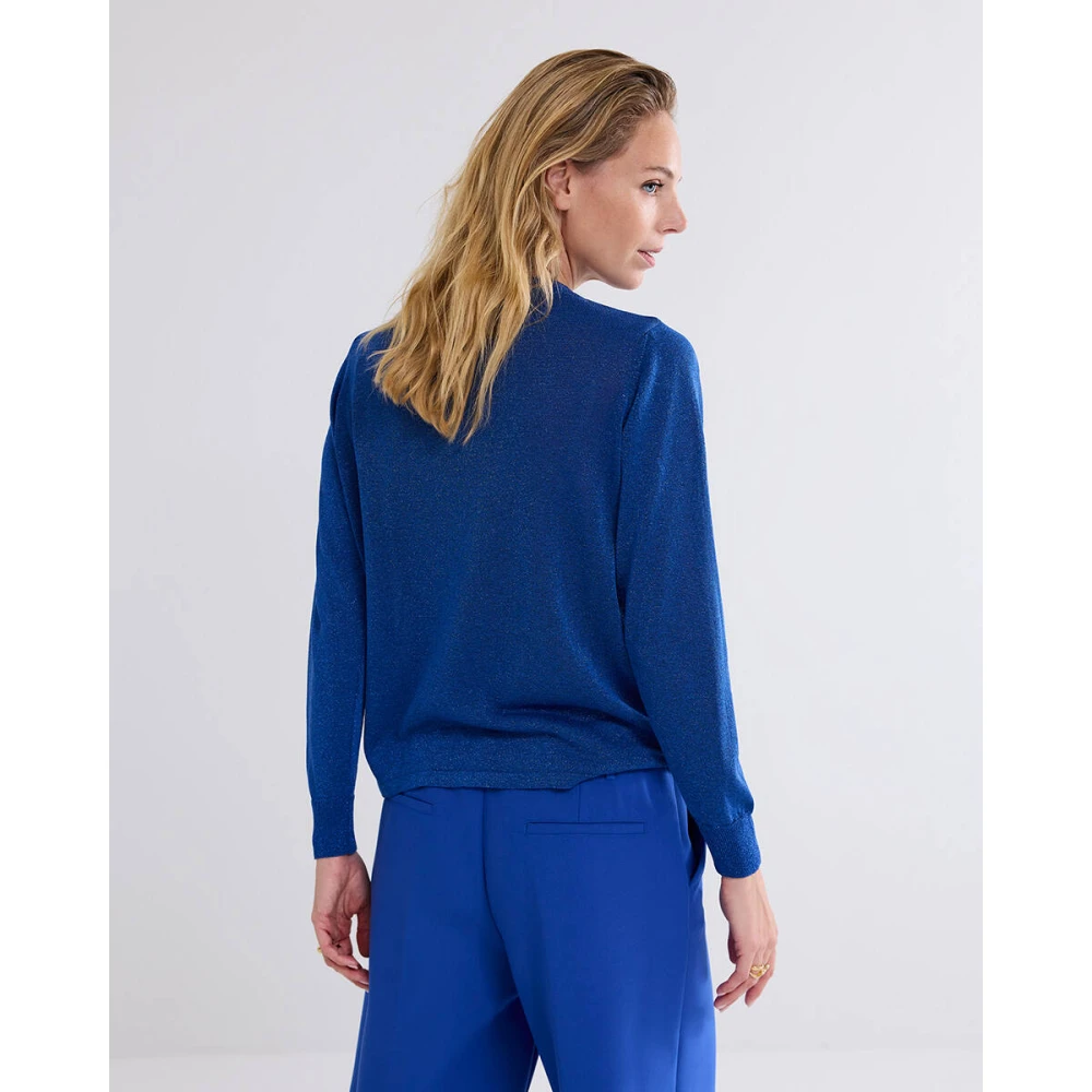 Summum Woman Lurex Gebreide Pullover Sweater Blue Dames