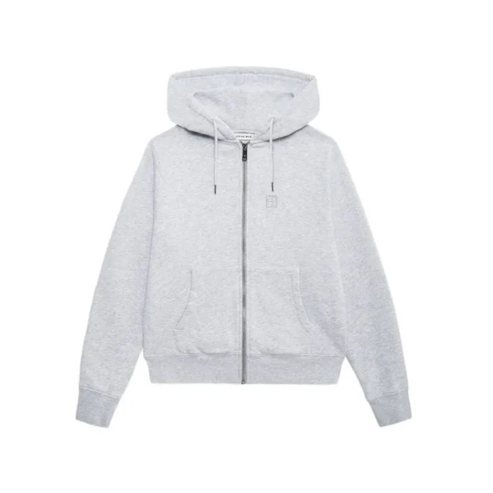 Anine Bing Women's Gray Zip-Throughs, Xs, Casper Zip Up Sweatshirt