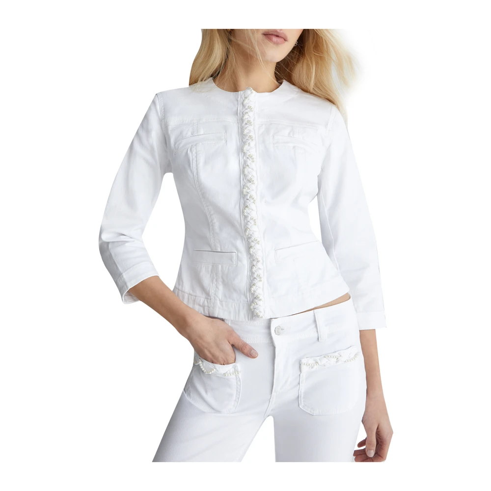 Liu Jo Blauwe Denim Jack met Voorvlechtpatroon White Dames