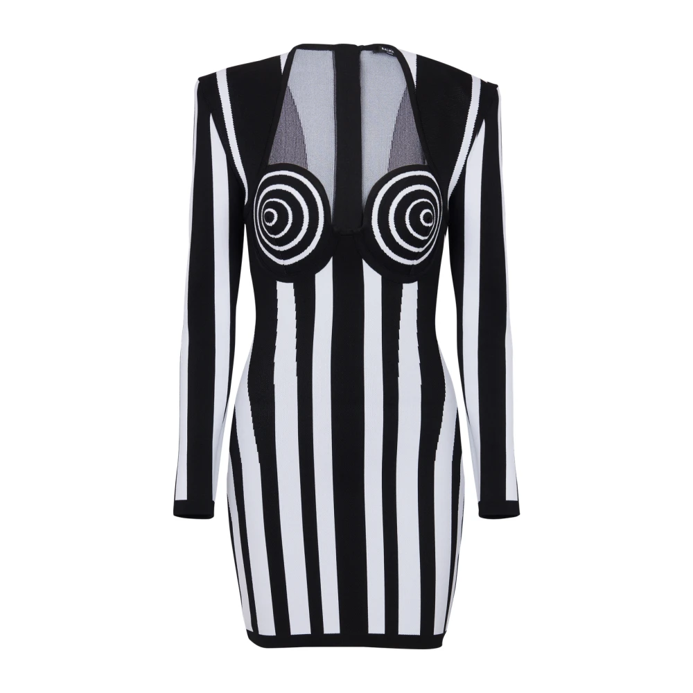 Balmain Femme Noir Robes, Taille: 34 Fr Striped Knit Dress