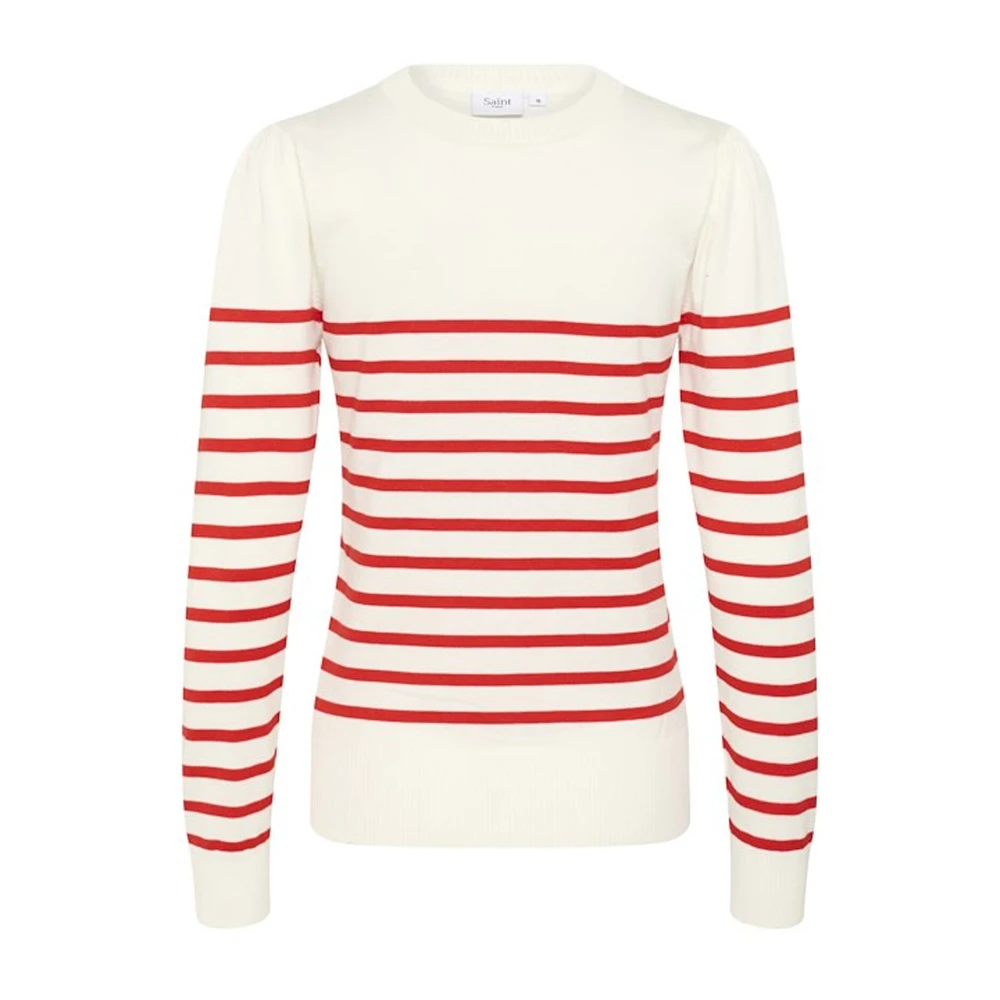 Saint Tropez Randig Pullover Tröja Is Scarlet Stripe Multicolor, Dam