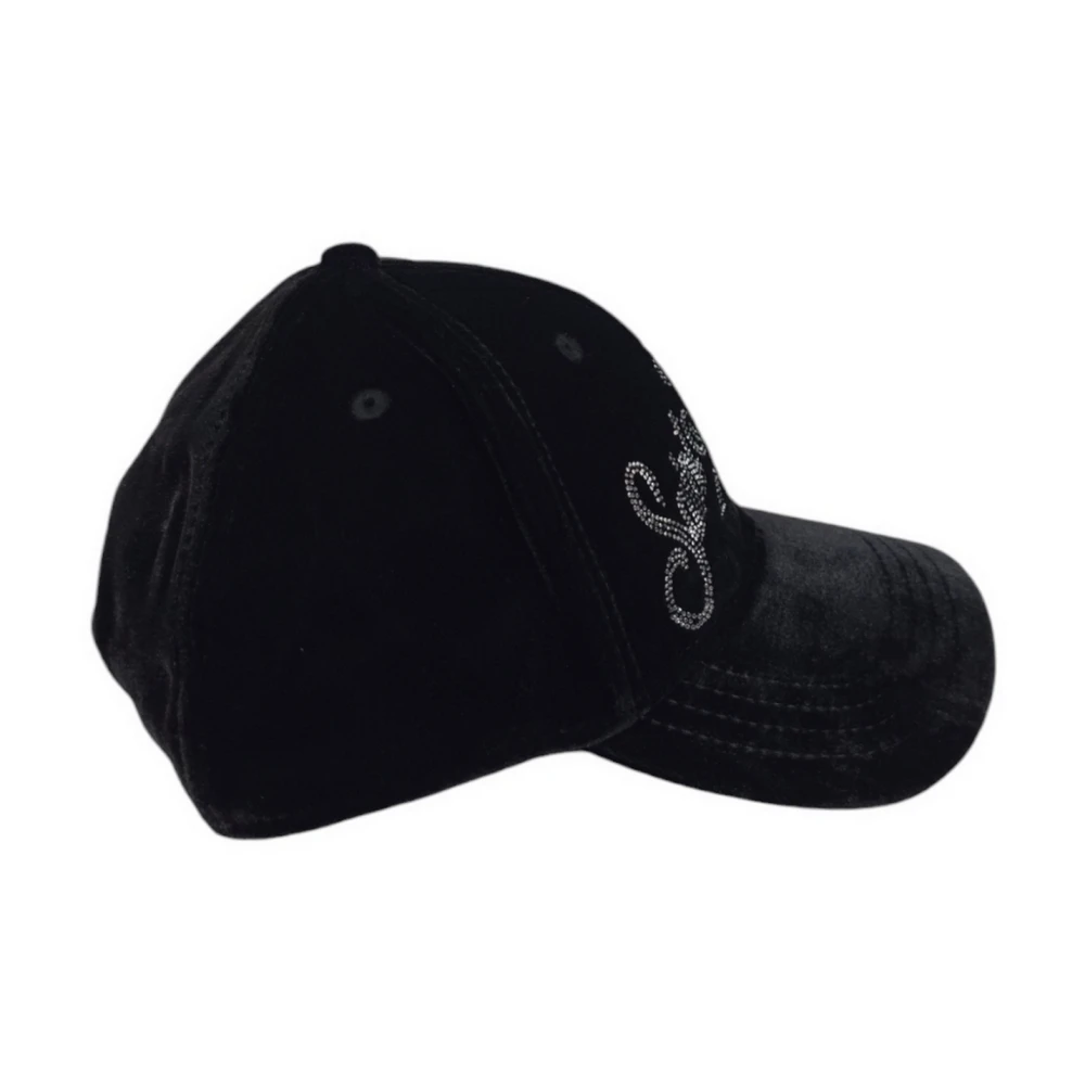 MC2 Saint Barth Zwarte fluwelen baseballpet met strass borduursel Black Dames
