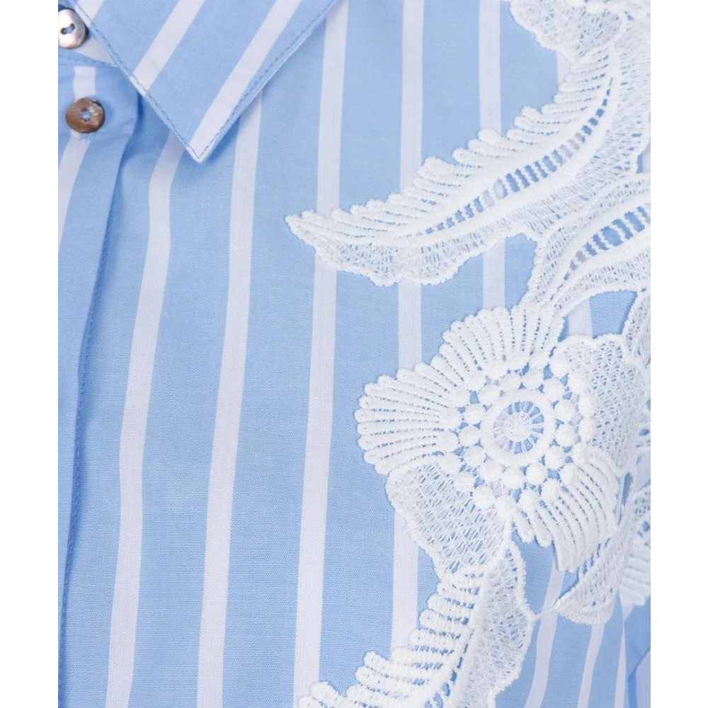 Esqualo Gestreepte kanten patch blouse Blauw Wit Blue Dames