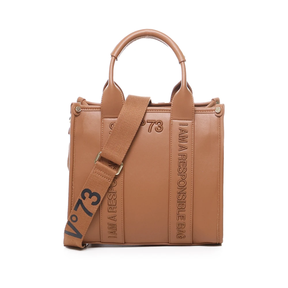 V73 Bruine leren tote tas met logo Brown Dames