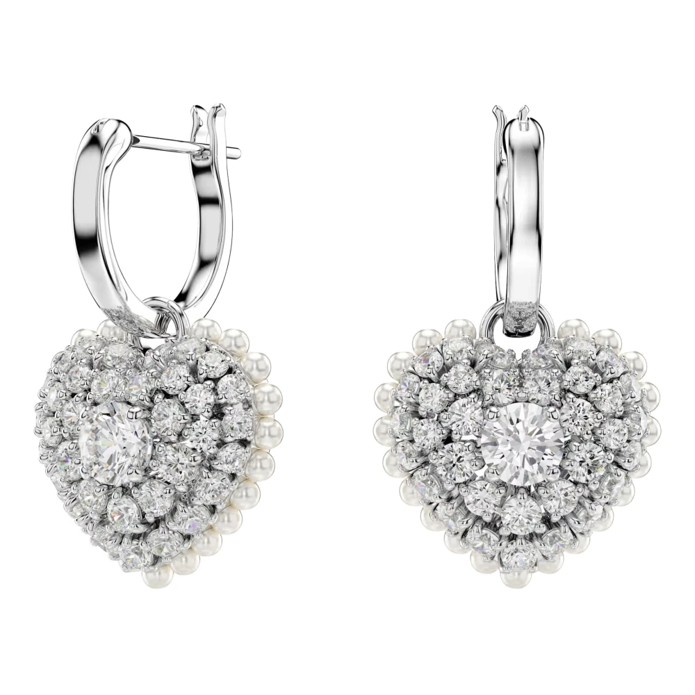 Swarovski Women's White Heart Drop Earrings Idyllia Rhodium Plated 5684384