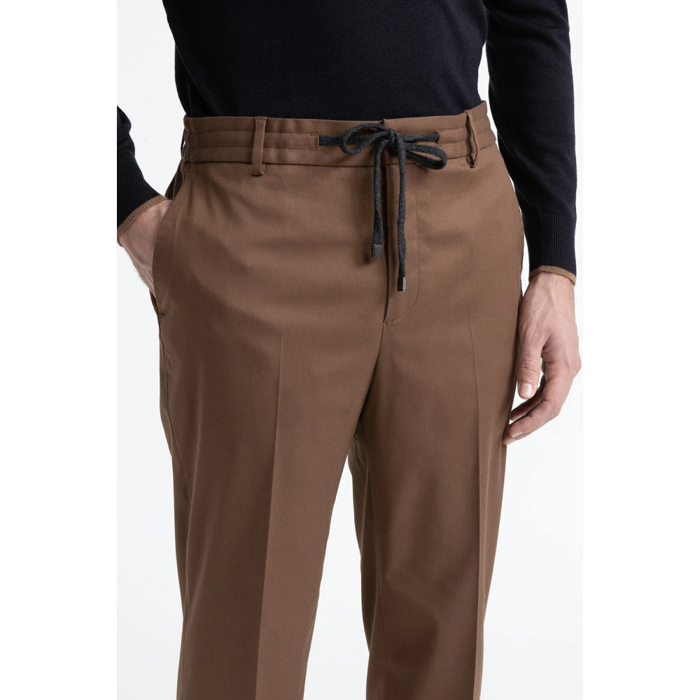 PESERICO Katoenen en wollen gabardine joggerbroek Brown Heren