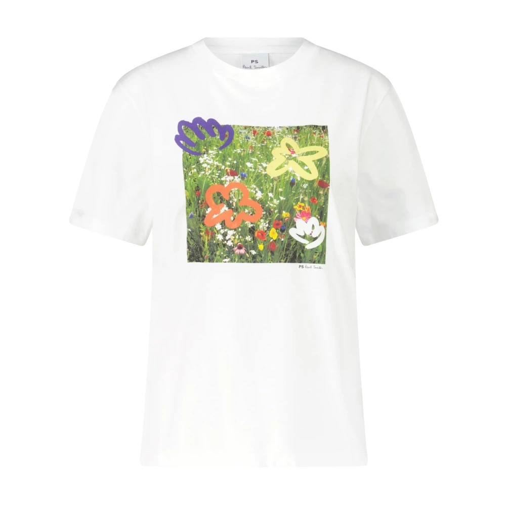 PS By Paul Smith Bloemenprint Biologisch Katoen T-Shirt White Dames