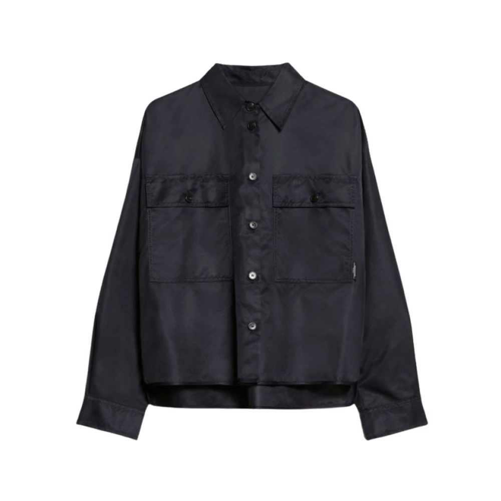 Max Mara Weekend Korte Cropped Technische Twill Shirt Blue Dames