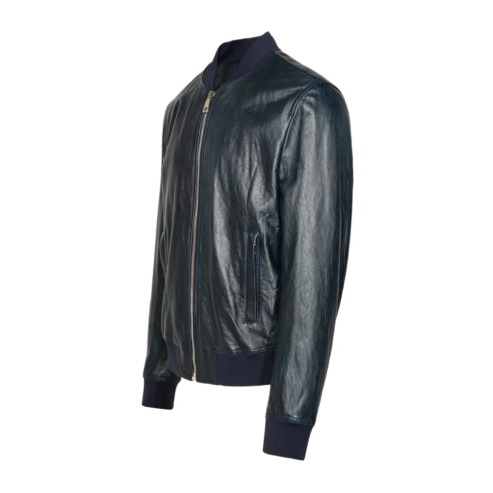 Dolce & Gabbana Gerimpelde lamsvacht bomberjack Blue Heren