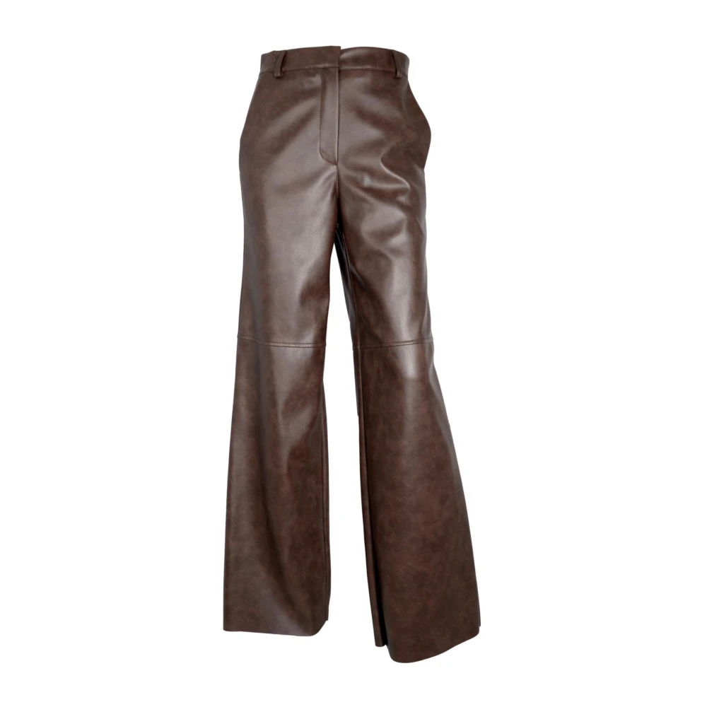 Kaos Wijde Pijp Nep Leren Broek Brown Dames