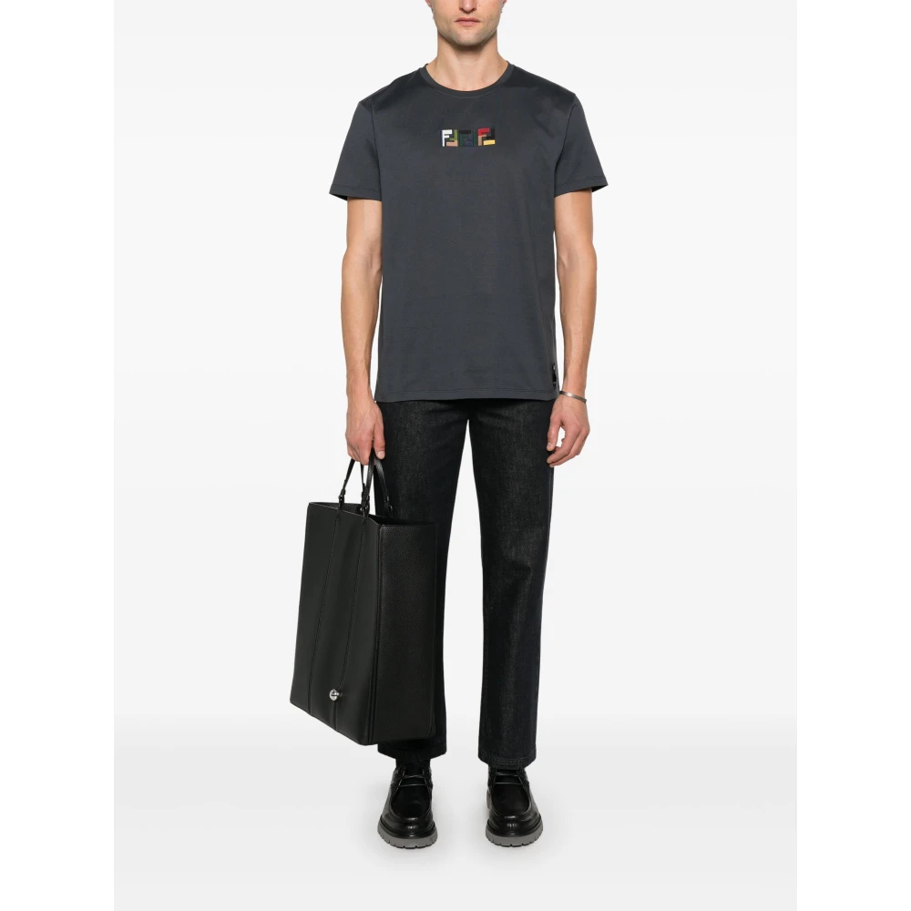 Fendi Geborduurd Crew Neck T-shirt Grijs Gray Heren