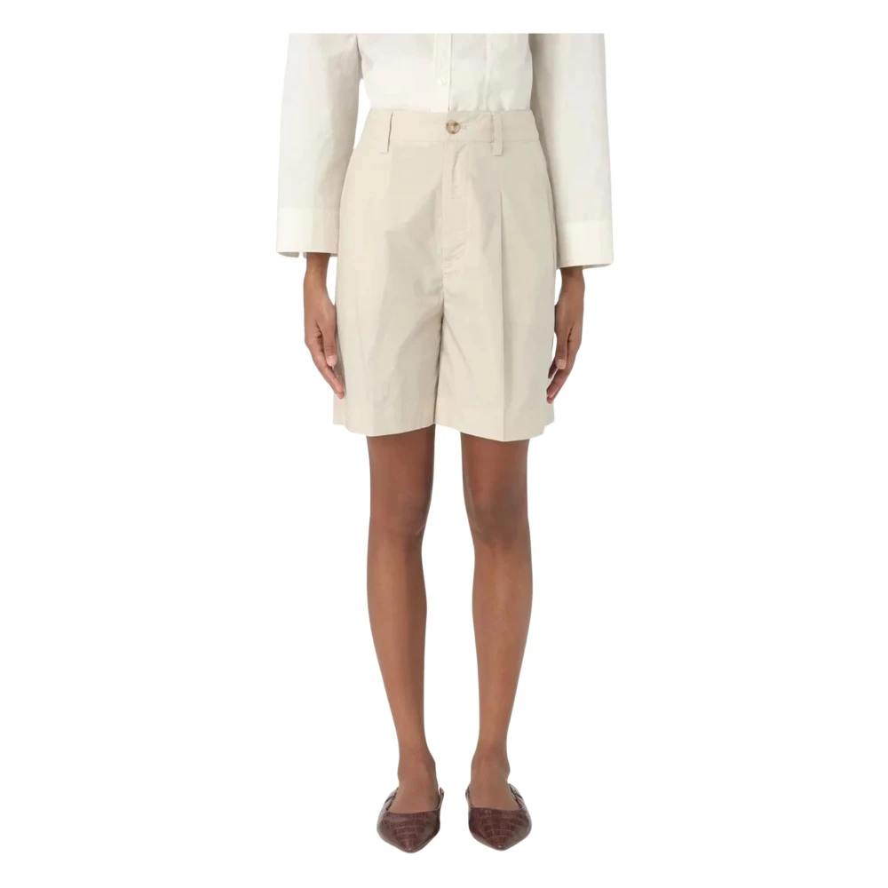 Woolrich Beige Högmidjade Poplin Shorts Med Knappar