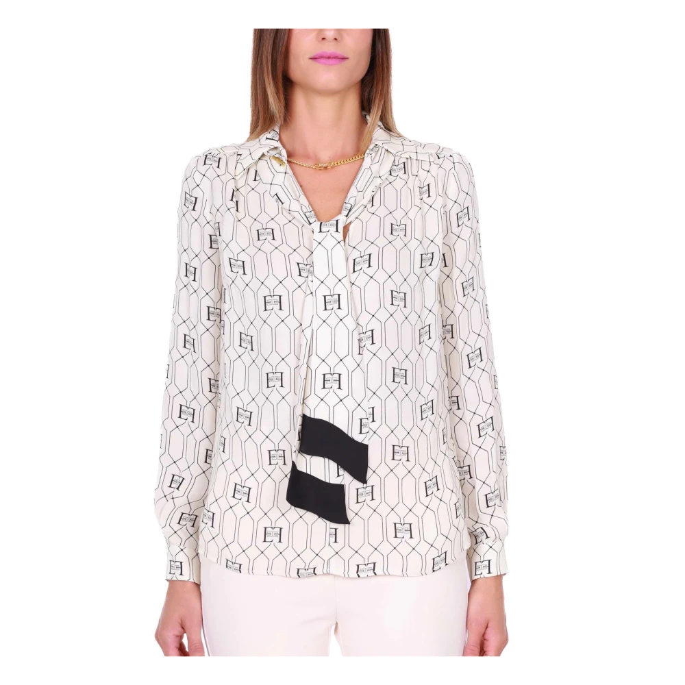 Elisabetta Franchi Gedrukte viscose overhemd met geometrisch patroon Beige Dames