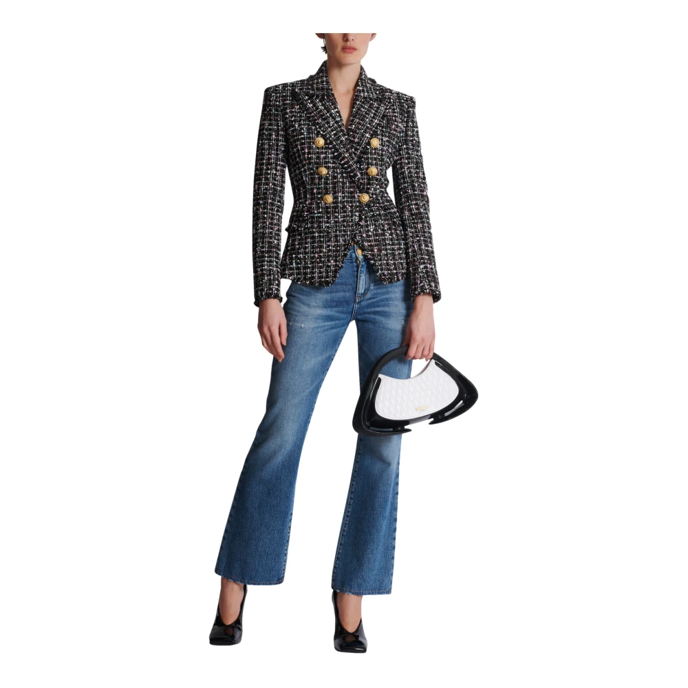 Balmain 6-knoops tweedjasje Black Dames