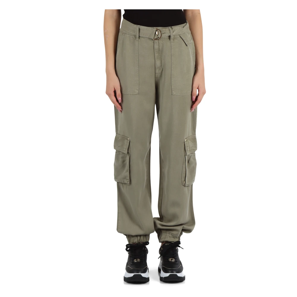 Guess Cargo Lyocell Broek met knoopsluiting Green Dames