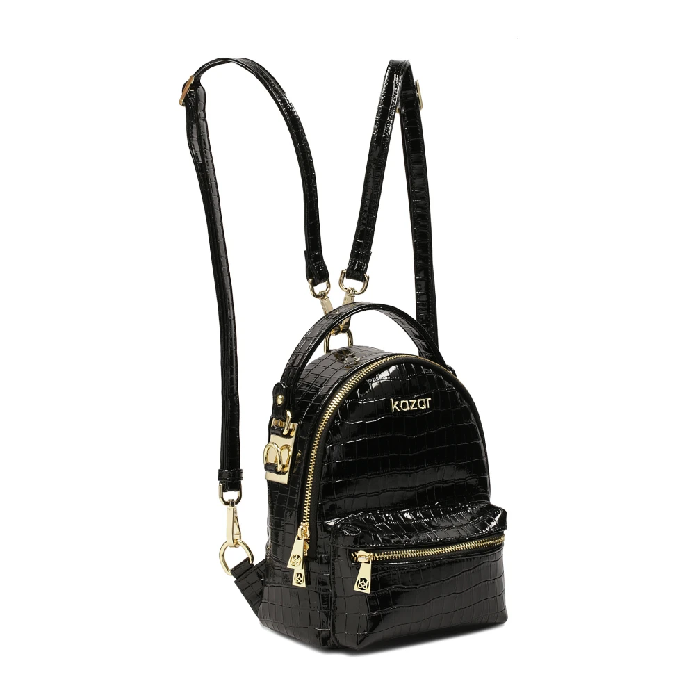 Kazar Compacte 2-in-1 reliëflederen rugzak Black Dames