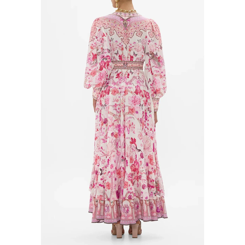 Camilla Botanische Novelle Zijden Maxi Jurk Pink Dames