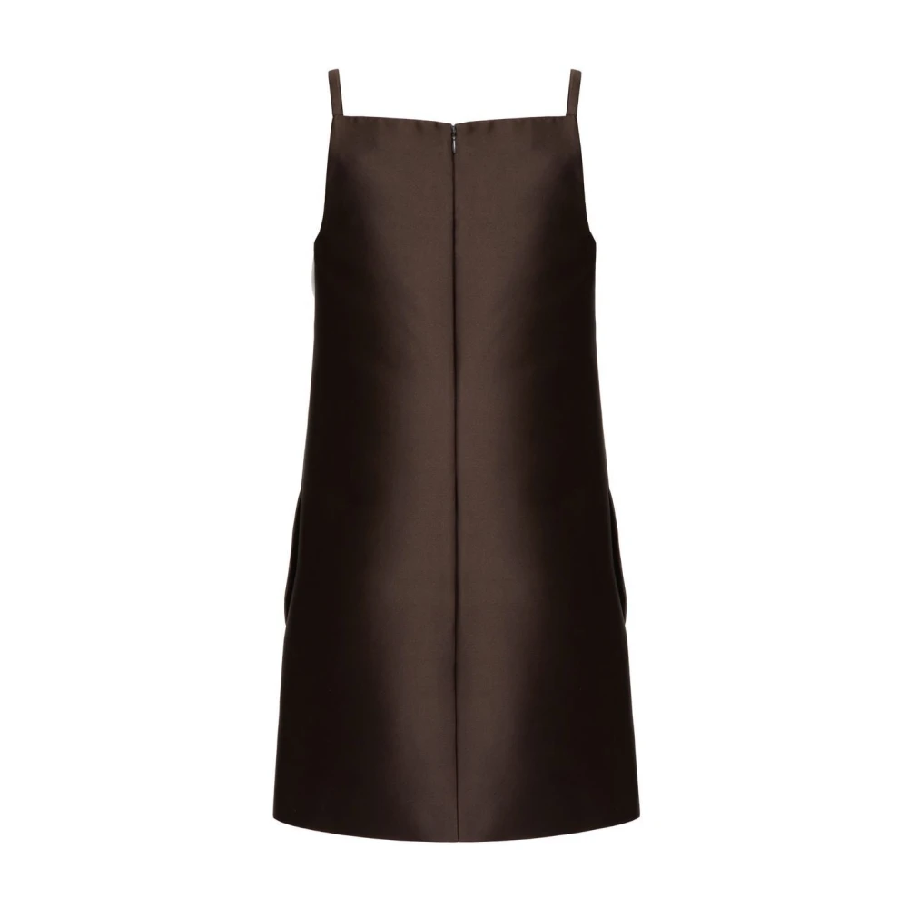 Valentino Zijden jurk met vierkante hals in bruin Brown Dames