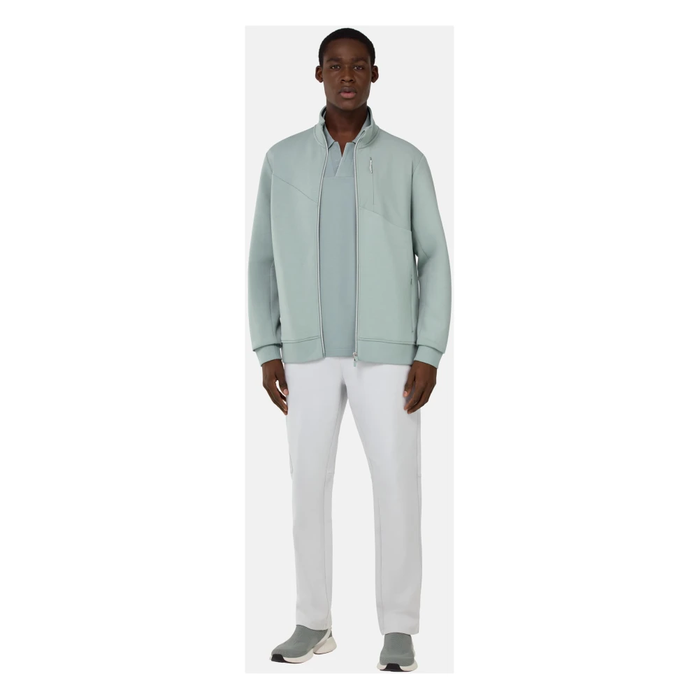 Boggi Milano B Tech Full-Zip Hoodie In Lichtgewicht Katoenmix Scuba Green Heren