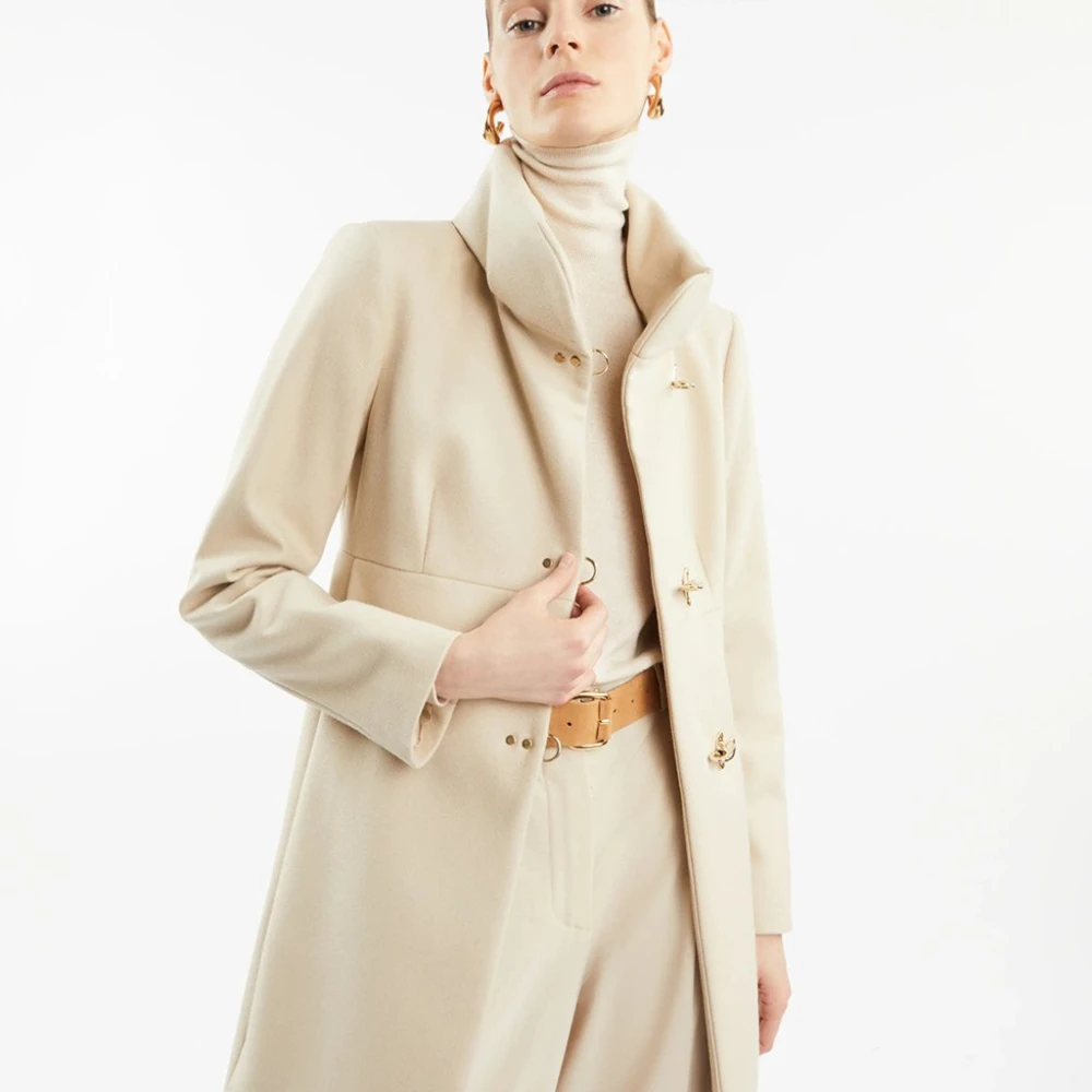 Fay Natuurlijke Wol Single-Breasted Jas Beige Dames