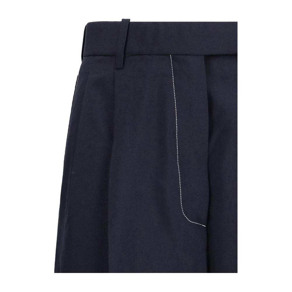 Thom Browne Elegante wollen broek met witte stiksels Blue Dames