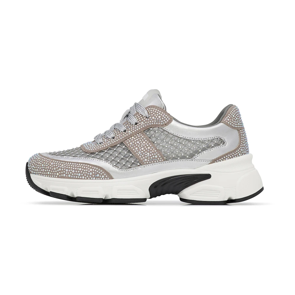 Loriblu Sneaker in vitello argento met ton-sur-ton kristallen Dames Schoenen Grijs