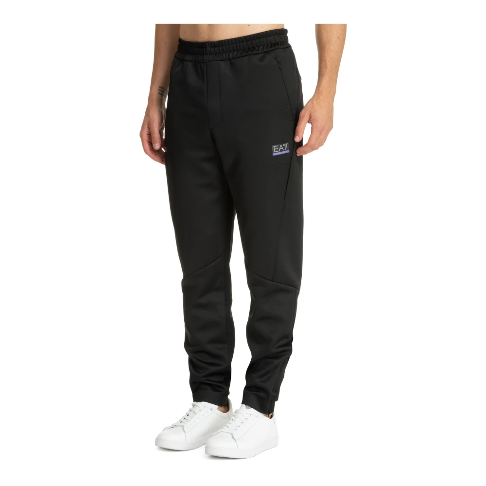 Emporio Armani EA7 Middelhøjt Taille Koordsluiting Sweatpants Effen Logo Black Heren