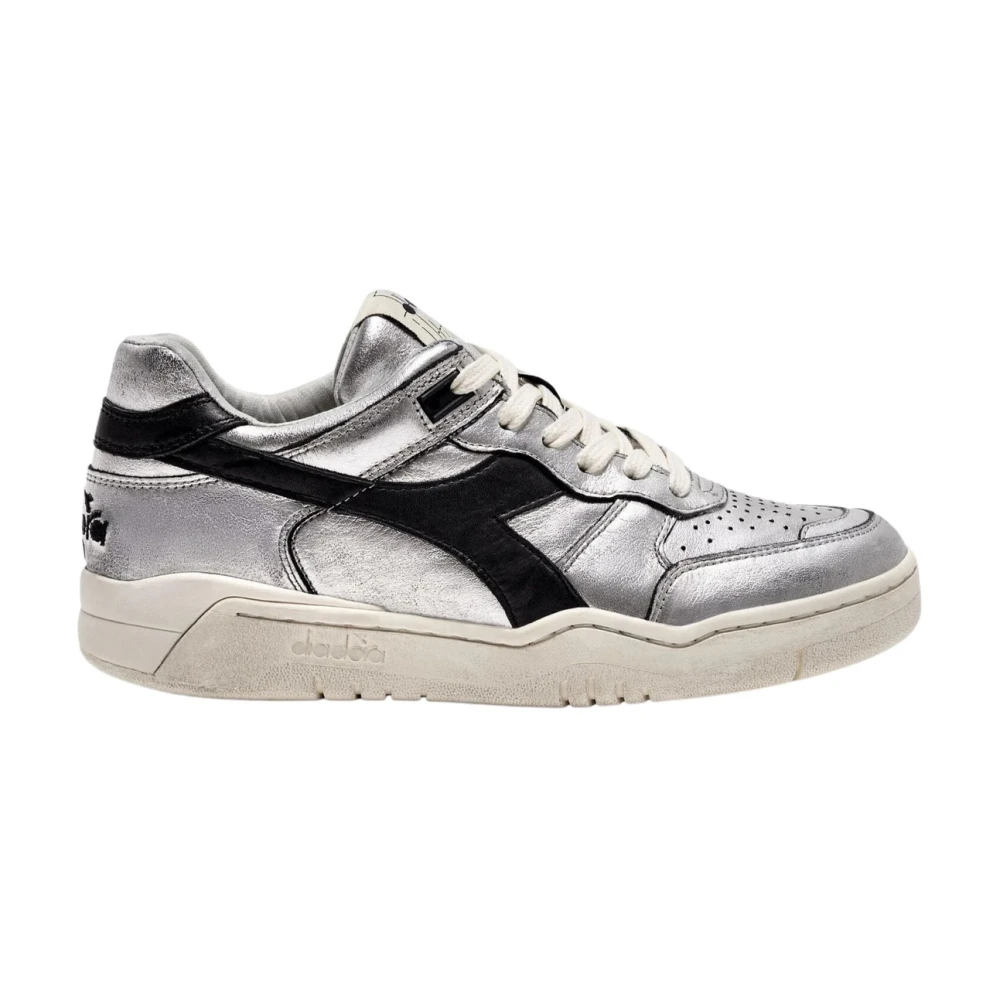 Diadora Metallic Sneaker Retro-Tennis Stijl Dames Schoenen Grijs