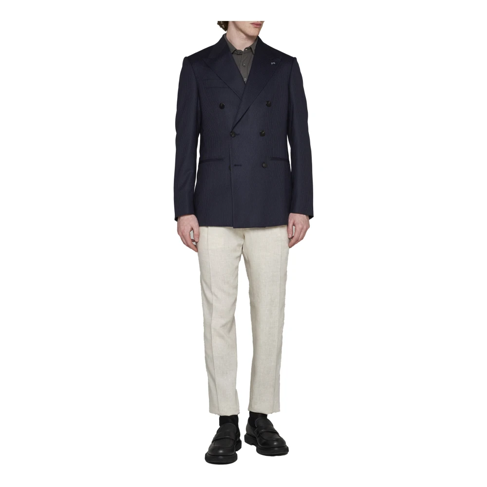 D4.0 Gestreepte wollen blazer met pieklapels Blue Heren