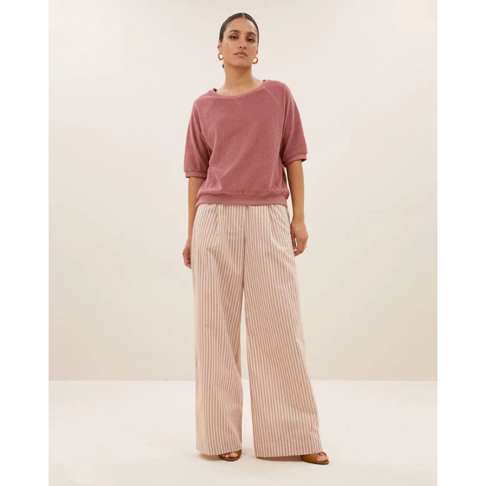 By-Bar Korte Mouw Slub Top Purple Dames