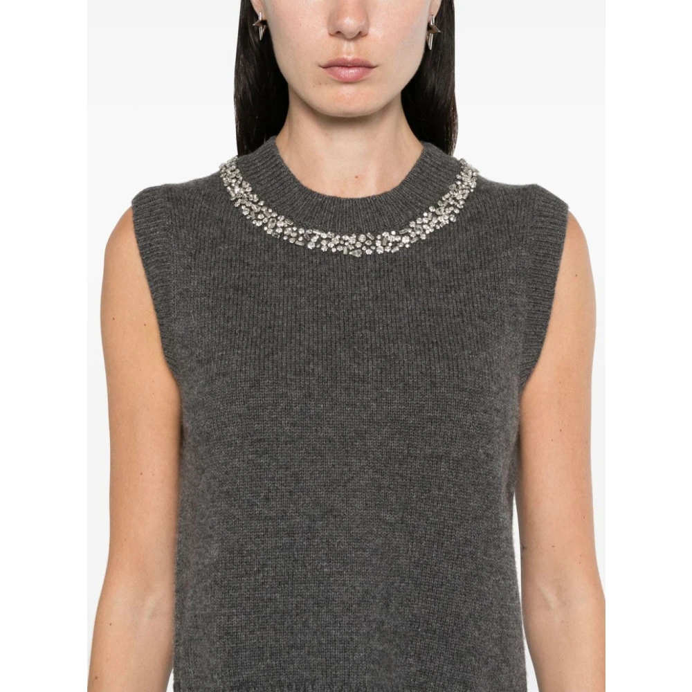 Semicouture Grijze Wol-Kasjmier Trui met Strass Versiering Gray Dames